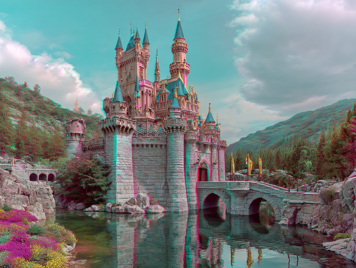 Fairytale castle with bridge and river